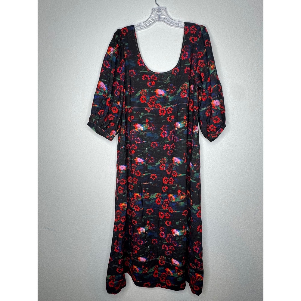 Rachel Comey x Target Floral Puff Sleeve Midi Dress Black Red Blue Women's Sz 12